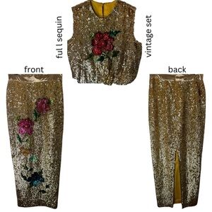 VNTG GOLD SEQUIN SET SKIRT & TOP SIZE 4